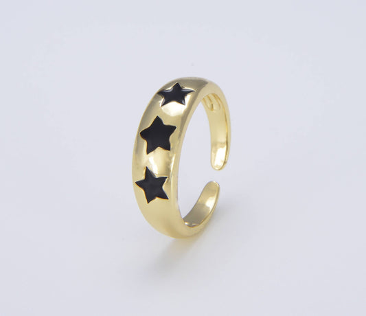 Black Enamel Heart Adjustable Ring