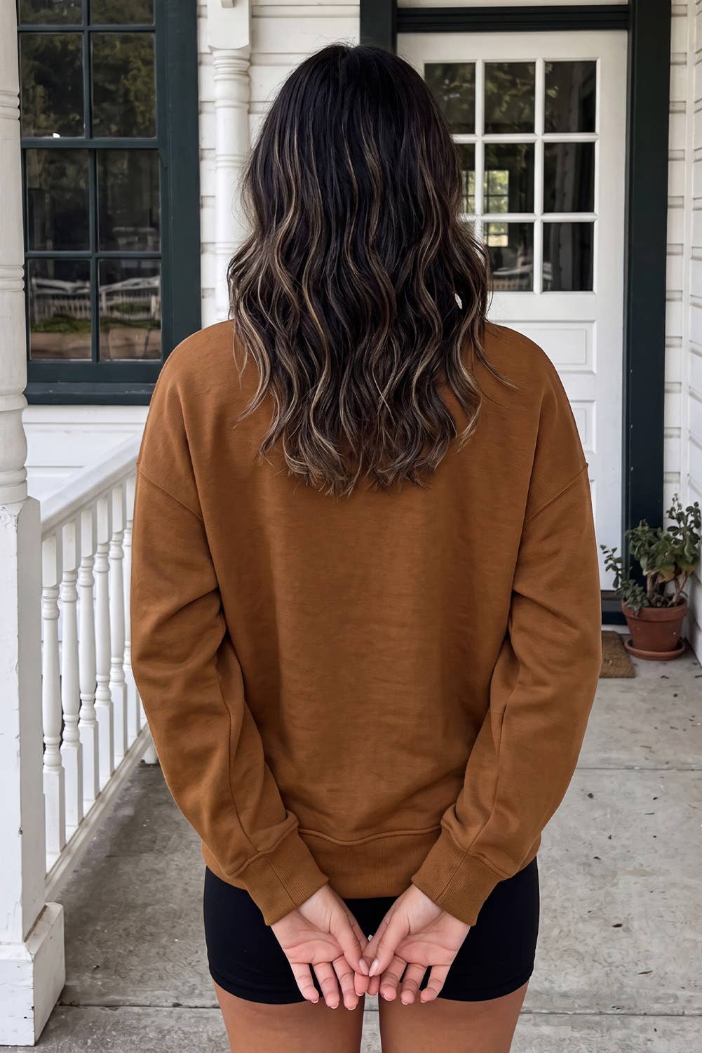 Cozy Plaid Letter Patchwork Mock Neck Sweatshirt