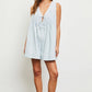Clara Washed Denim Tie with Pleated Denim Romper Icy Denim