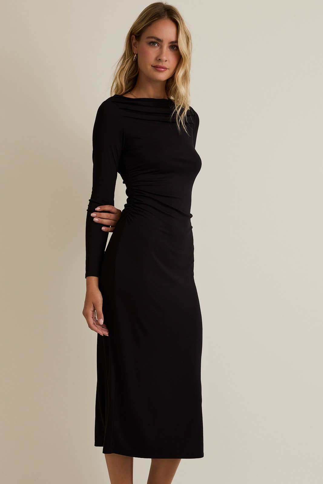 Marah Black Long Sleeve Maxi Dress in Black