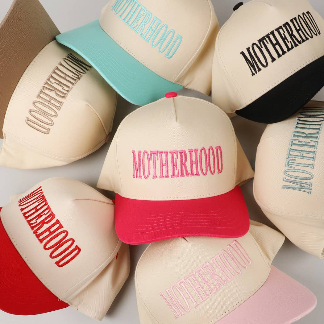 MOTHERHOOD Embroidered Two-Tone Trucker Hat in Light Pink