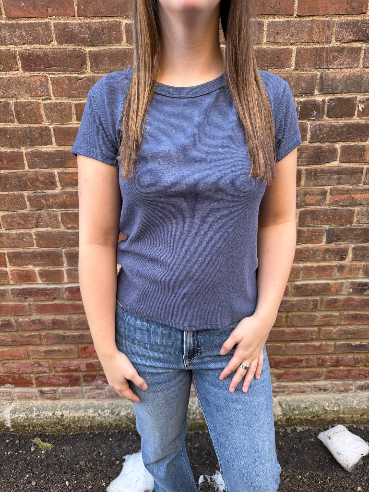 Renae Rib S/S Top in Indigo
