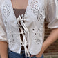 Bree 3/4 Puff Sleeve Embroidered Tie Front Blouse