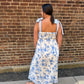 Kori Floral Border Empire Waist Tie Strap Midi Dress in Light Blue
