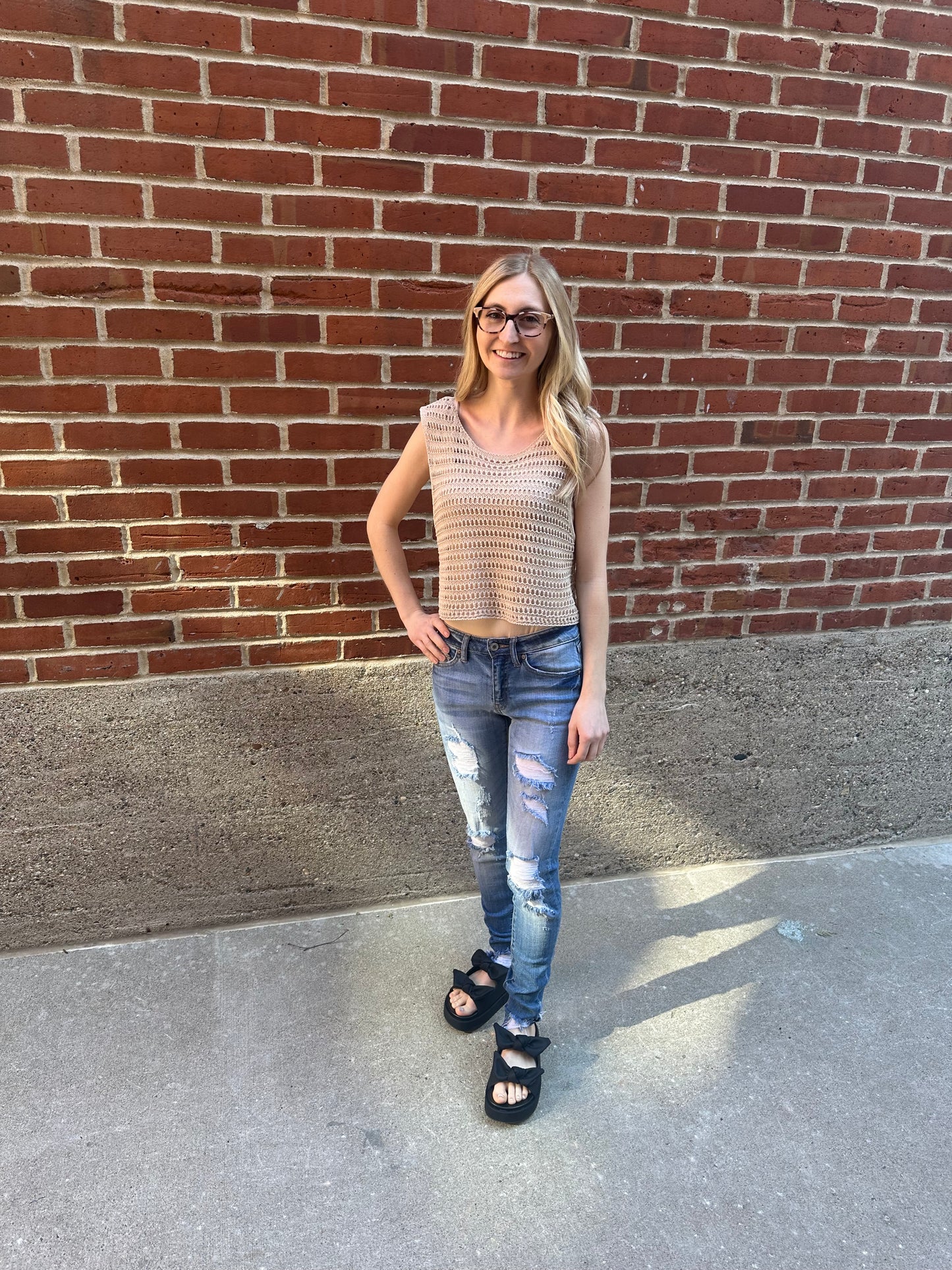 Amber Crochet Tank in Tan
