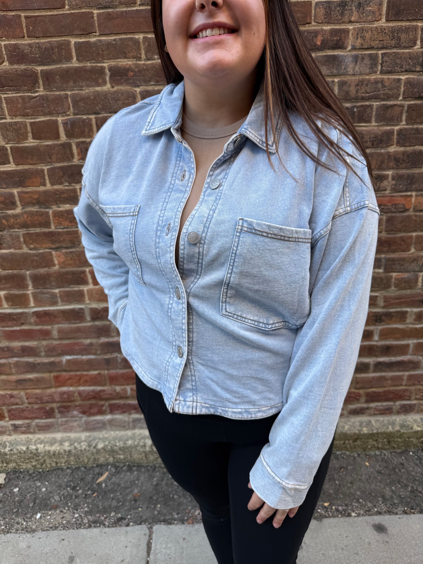 All Day Knit Denim Cropped Jacket in Washed Indigo