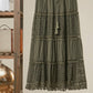 Afton Elastic Waist Maxi Skirt with Lace Trim in Olive