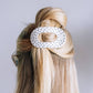 Medium Flat Round Hair Clip White Polka Dot