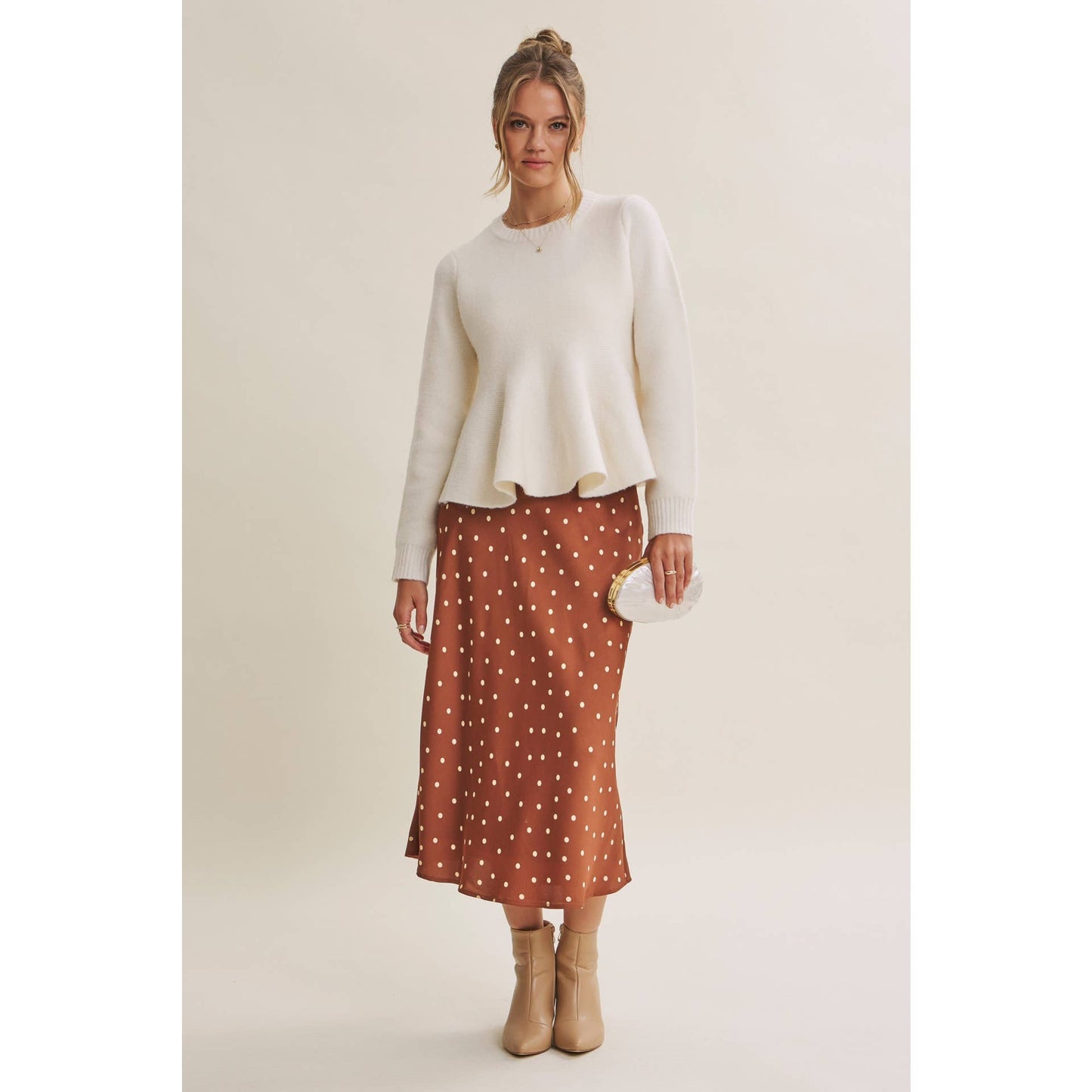 Hailey Satin Polka Dot Skirt in Burnt Orange