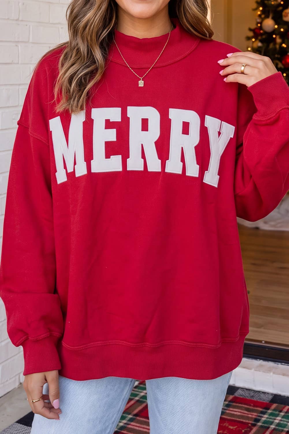 Jolly Christmas Mock Neck in Green
