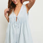 Clara Washed Denim Tie with Pleated Denim Romper Icy Denim