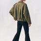 Willow Micro Faux Suede Bomber Jacket in Olive