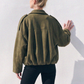 Willow Micro Faux Suede Bomber Jacket in Olive