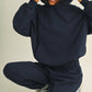 Jessica Plaid Side Stripe Oversized Pullover Hoodie in Navy