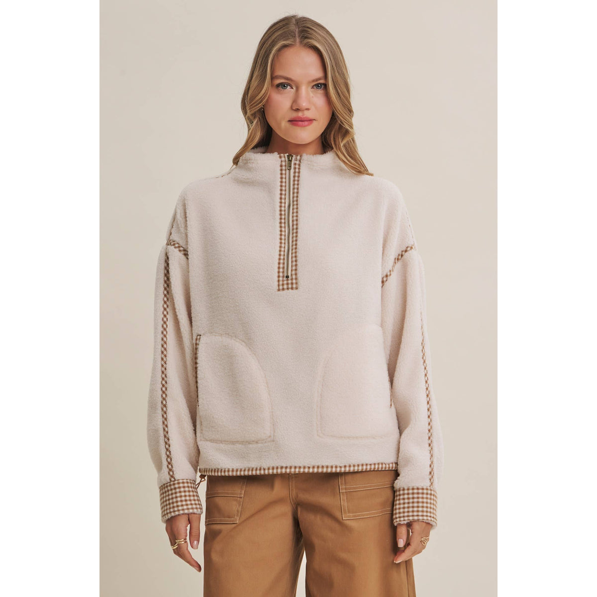 Morgan Gingham Sherpa Half Zip Pull Over