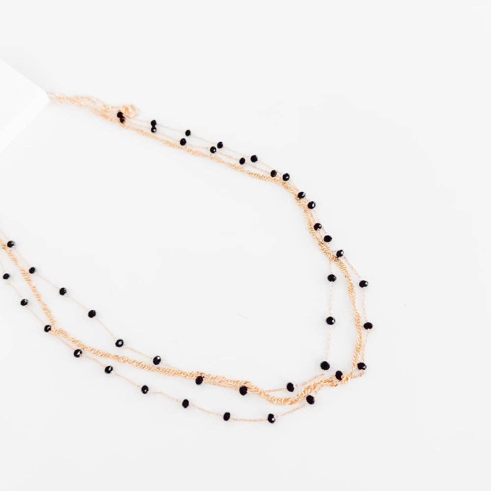 Multi Layered Beaded Chain Necklace in Crystal