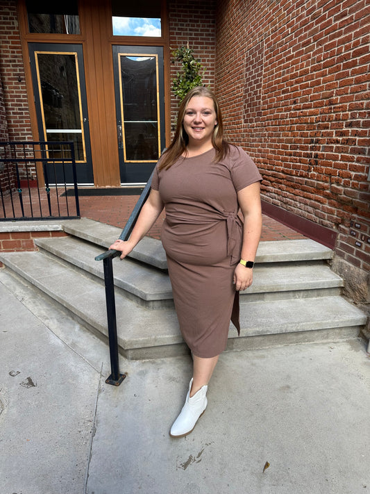 Ashlynn Short Sleeve Waist Tie Dress in Plus