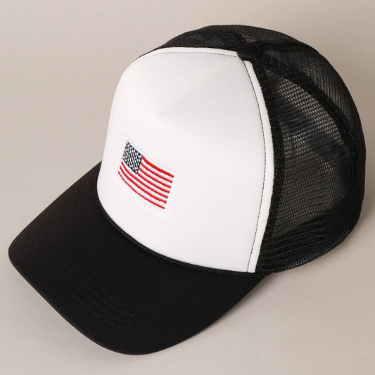 American Flag Trucker Hat in Black