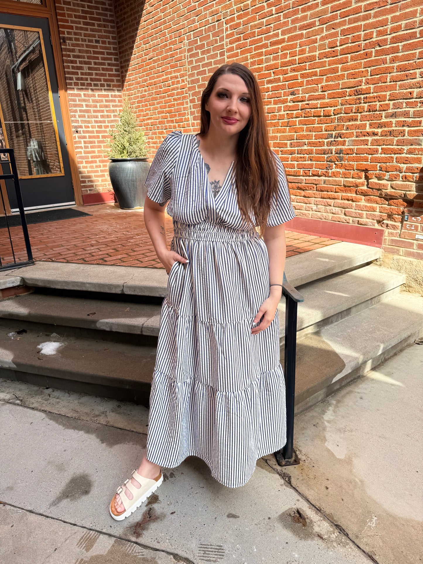 Amanda Striped Maxi Dress in Navy