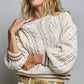 Brittany Cable Knit Crewneck Contrast Trim Sweater Top in Cream