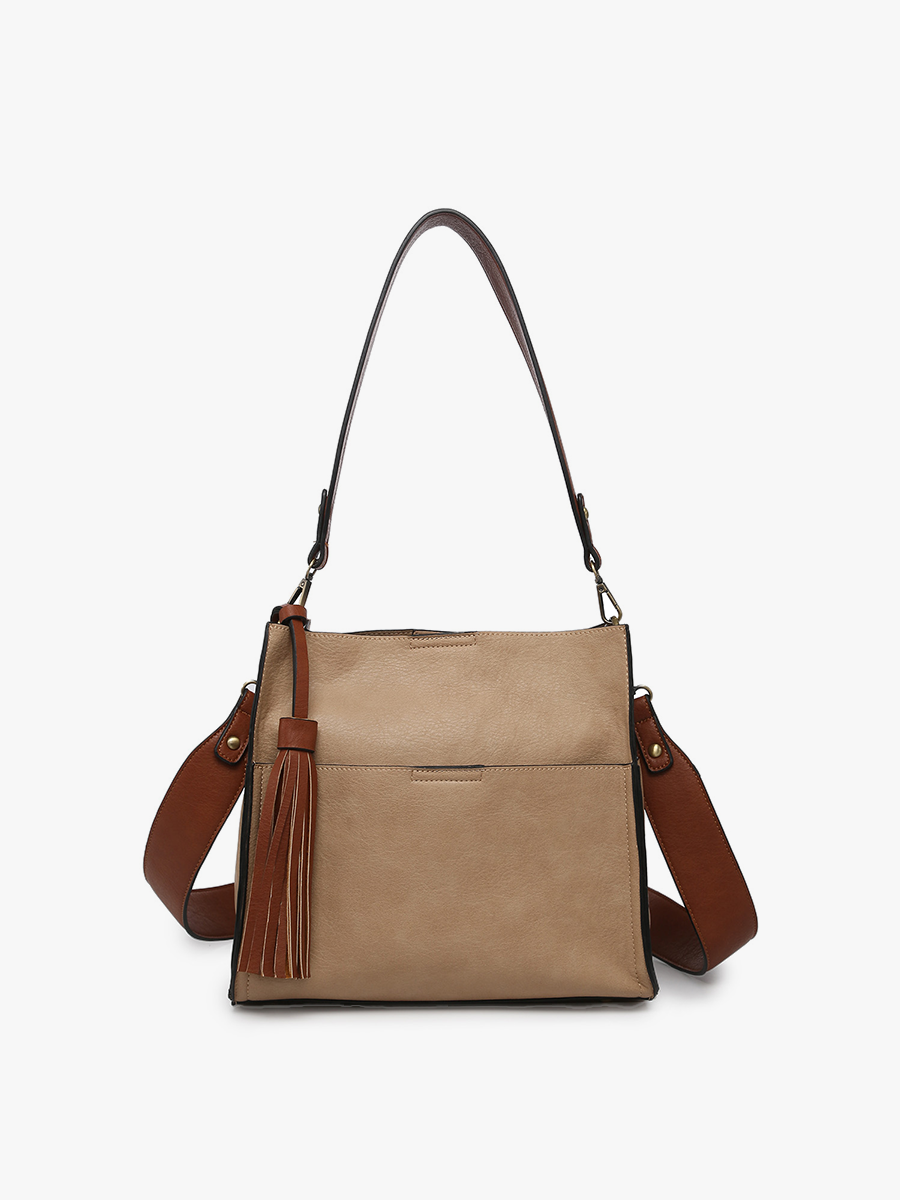 Lyla 2-in-1 Bucket Bag w/ Guitar Strap in Tan