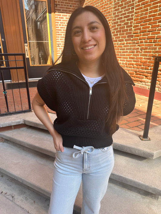 Lori Sleeveless Half Zip in Black