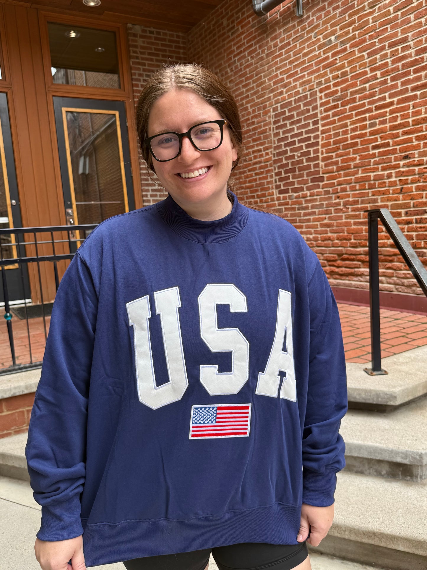 Navy USA 4th Of July Embroidered Mockneck