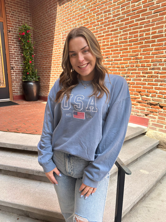 USA Comfort Colors Crewneck in Blue