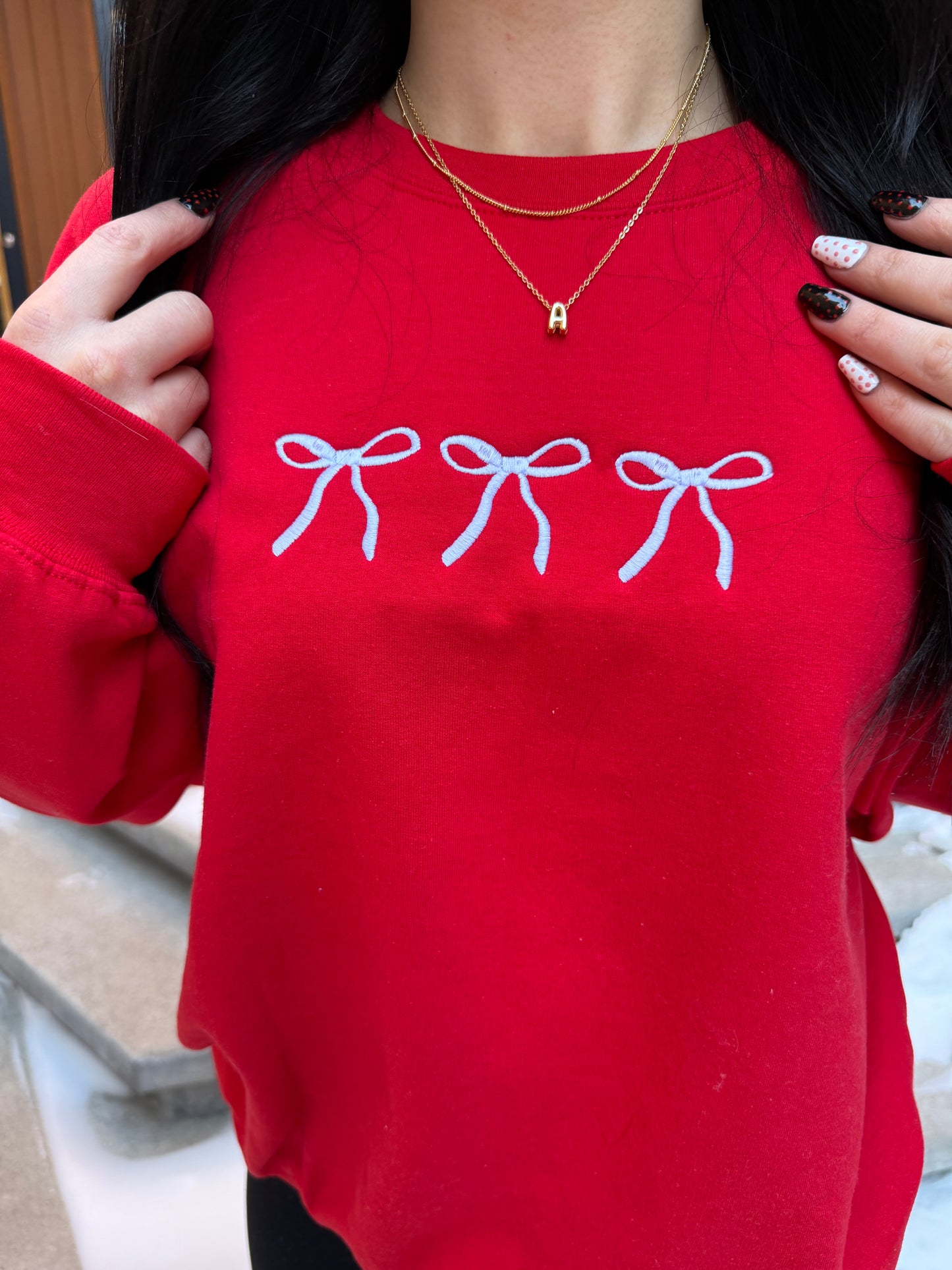 Dainty Bow Embroidered Crewneck