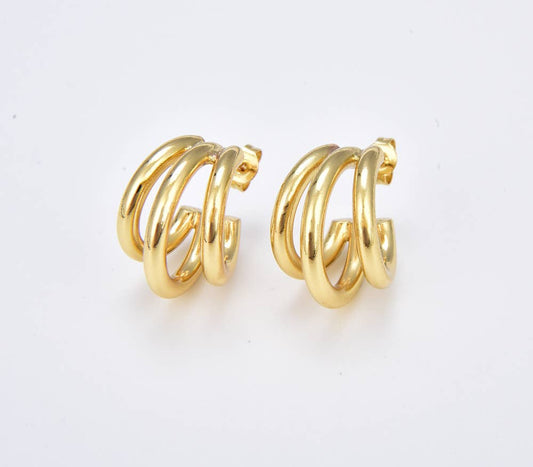 Geometric Triple Bar C-Shaped Hoop Earrings
