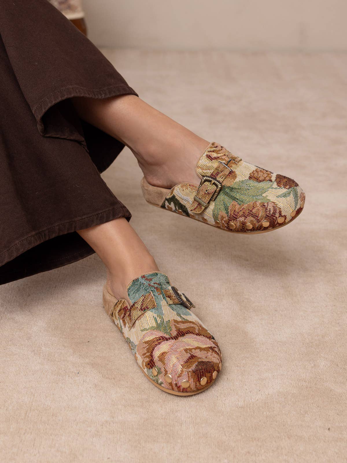 The Toni Floral Tapestry Studded Buckle Fall Clog