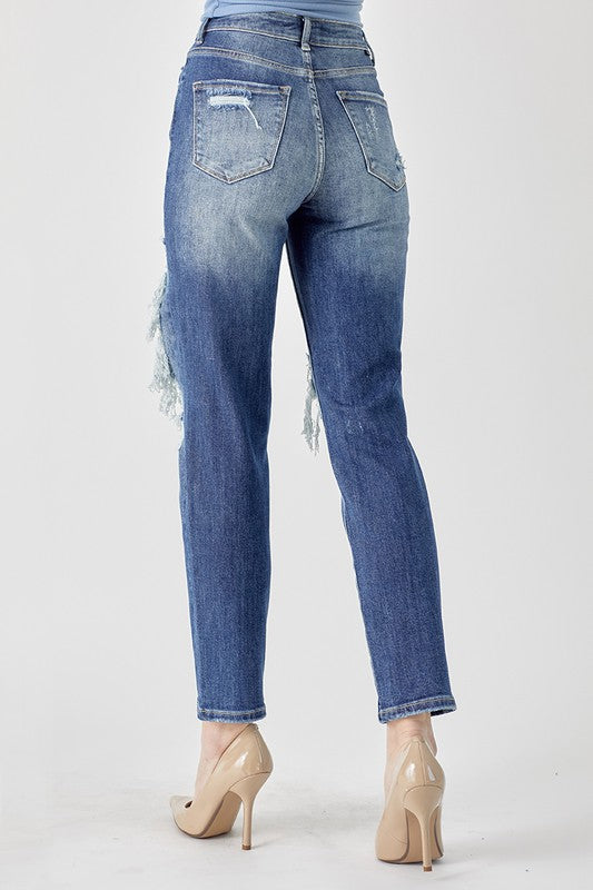 Noelle High Rise Distressed Dark Wash Jeans