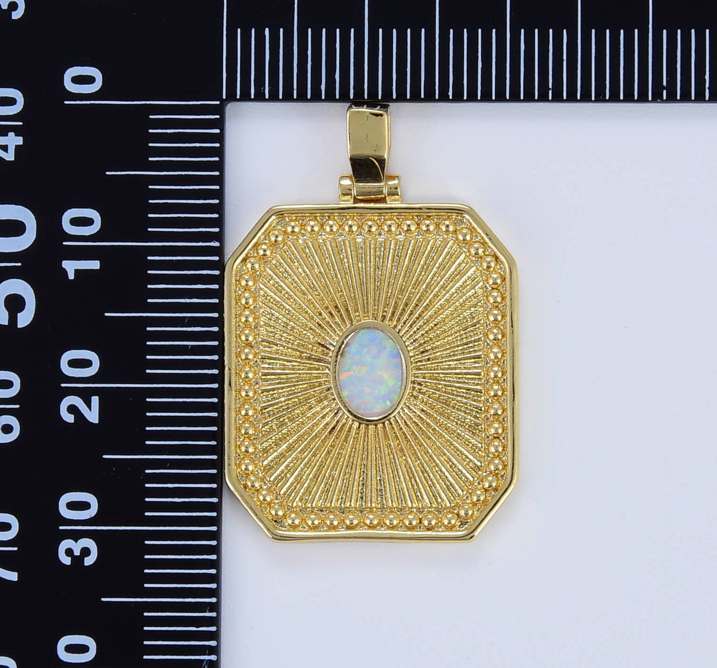 Gold Filled Sunburst Octagon Tag Opal Charm Pendant