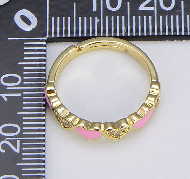 Pink Enamel Heart Adjustable Ring