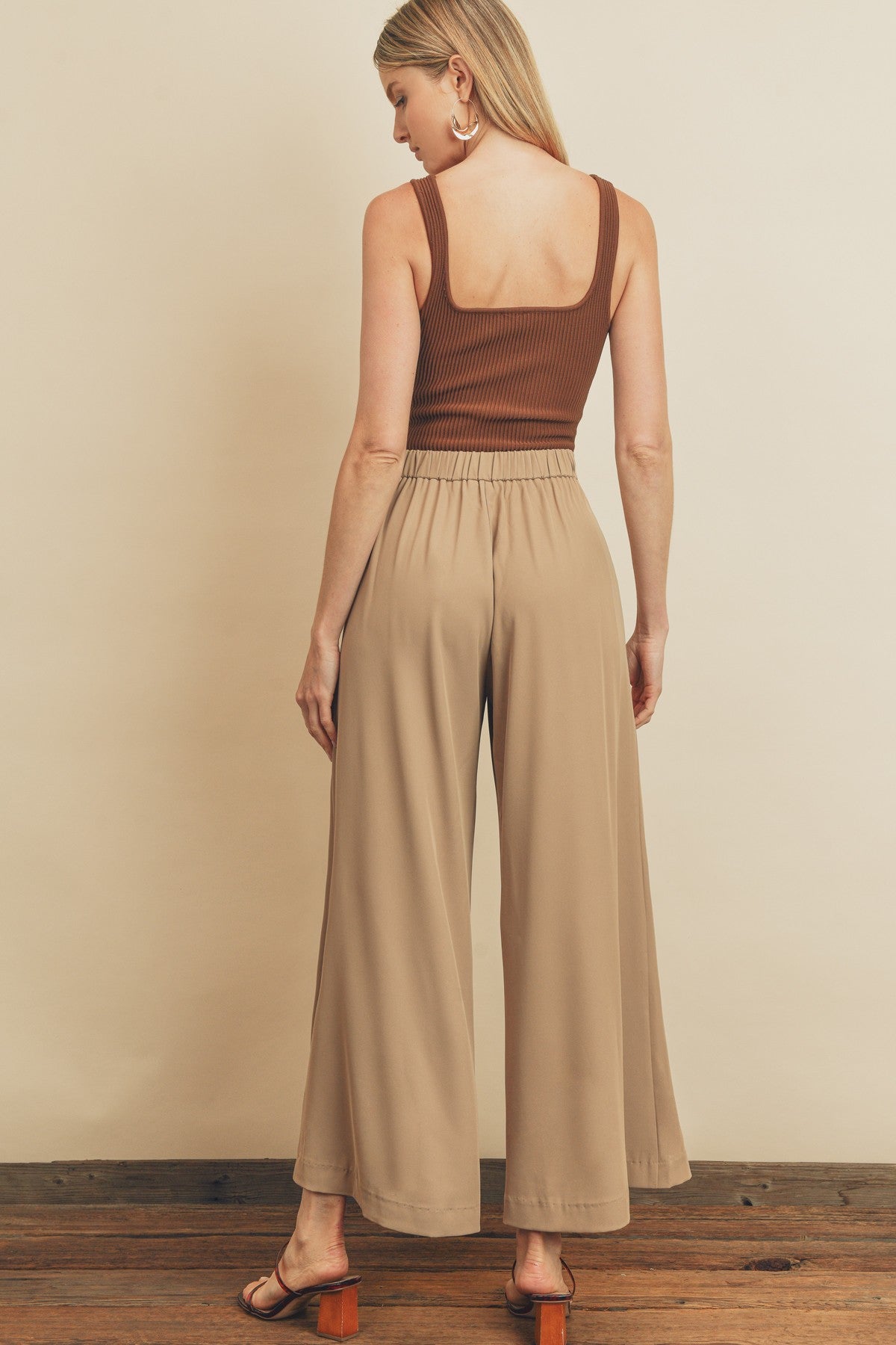 Elle Extra Wide Leg Pull-On Pants in Tan