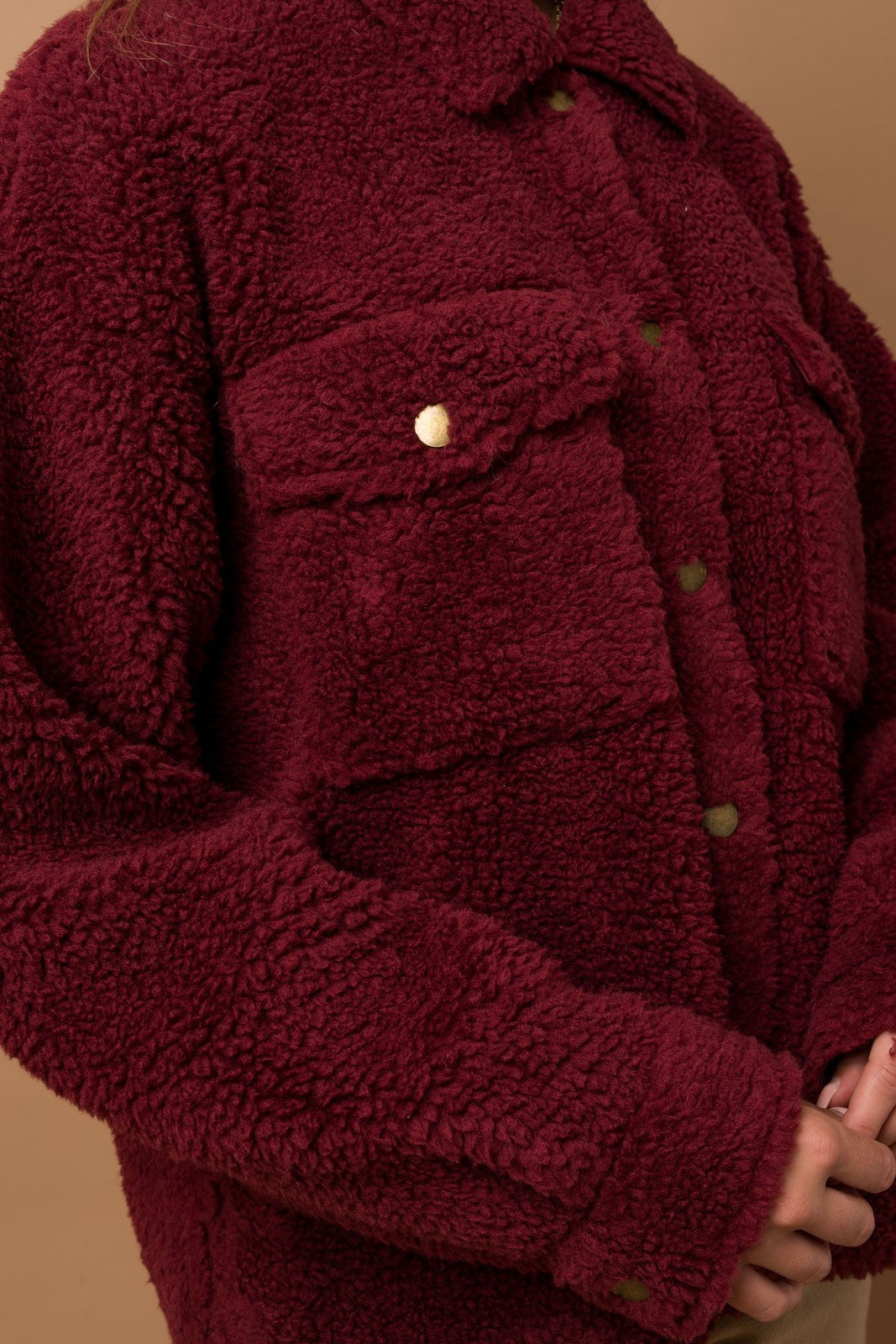 Sadie Shearling Shacket Burgundy in Plus