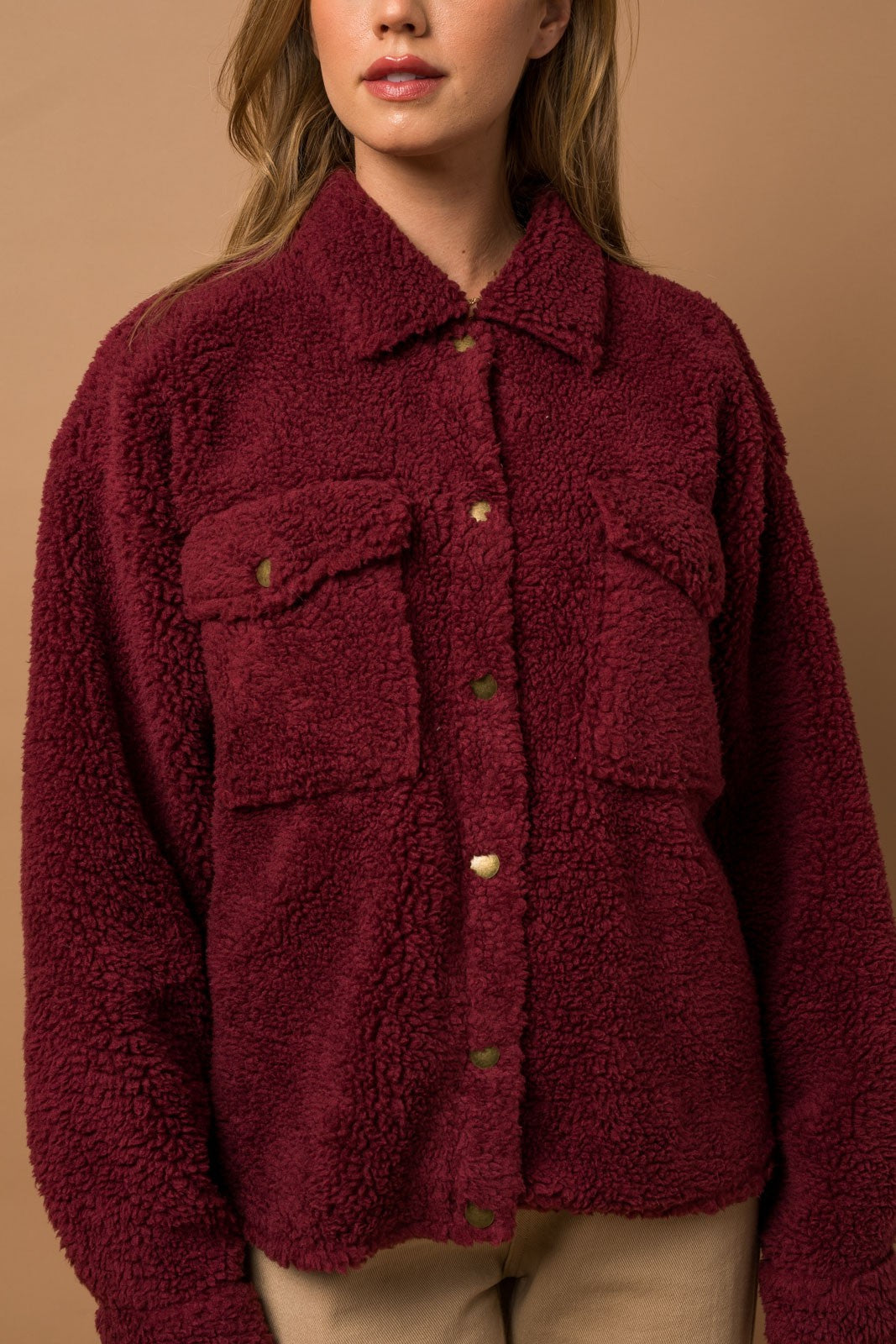 Sadie Shearling Shacket Burgundy