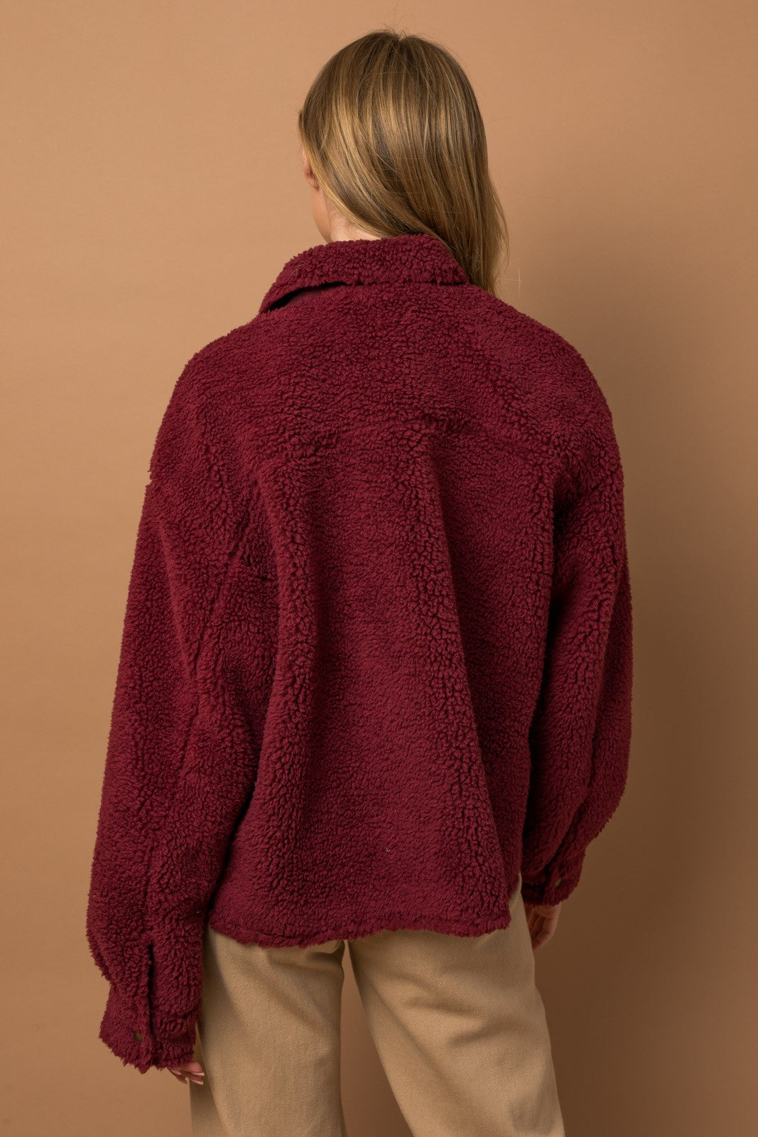 Sadie Shearling Shacket Burgundy