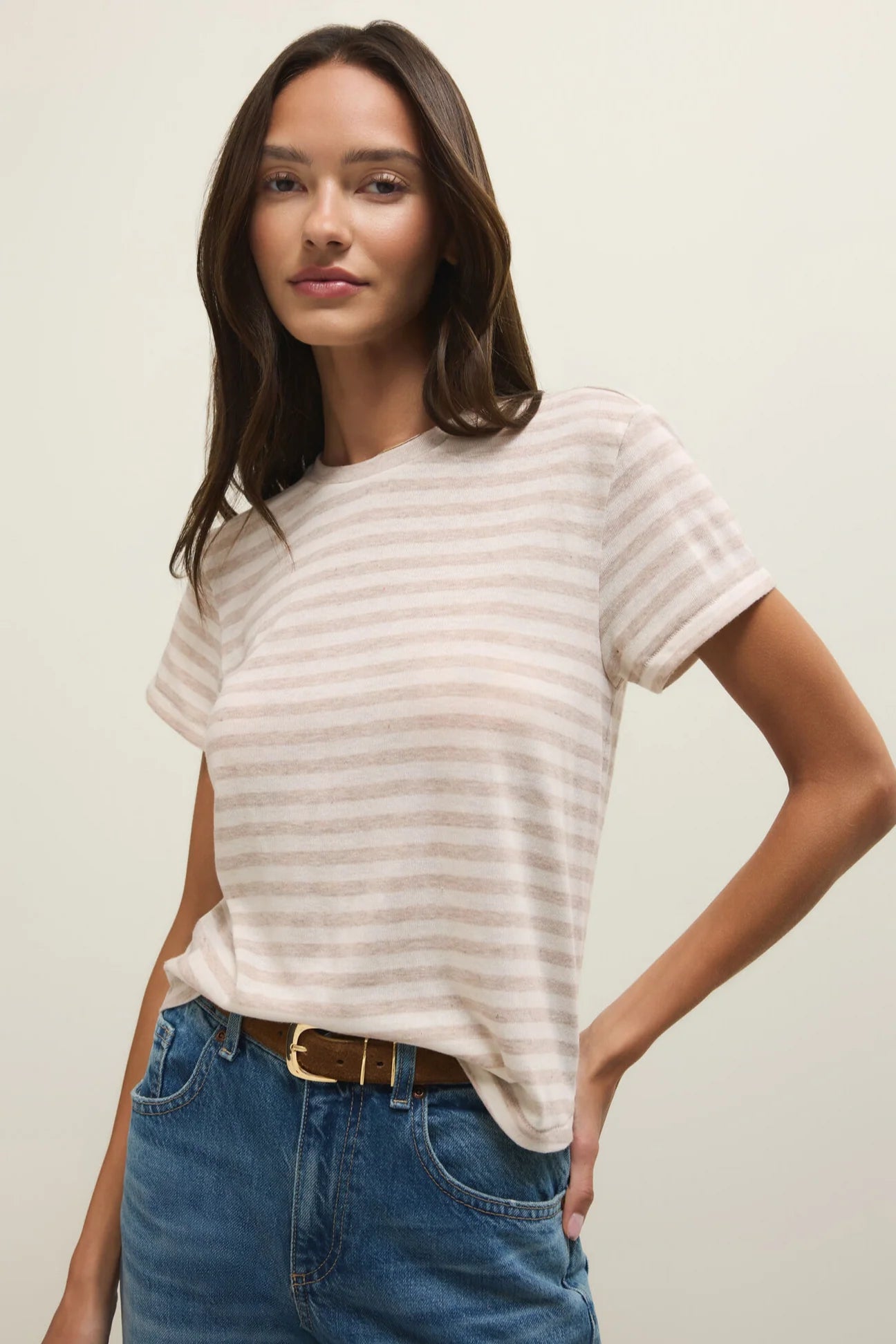 Tourist Airy Striped Tee in Natural Heather