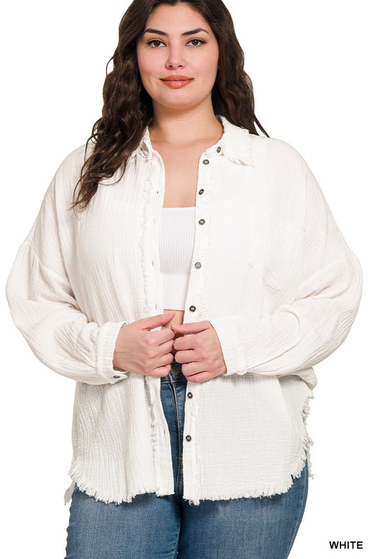 Ashlynn Button Up in White in Plus Size