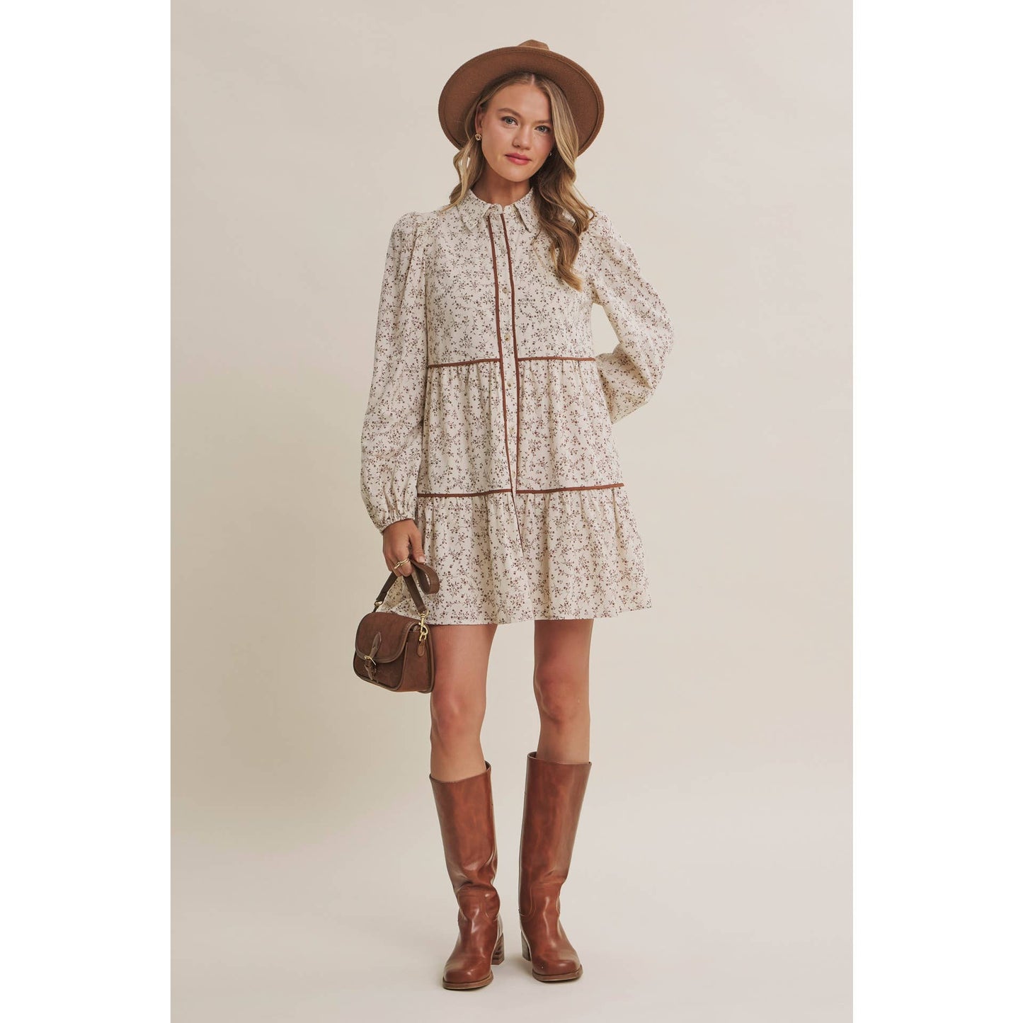 Autumn Bloom Floral Babydoll Mini Dress