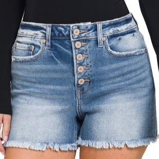 Lexi Frayed Hem Button Fly Denim Shorts