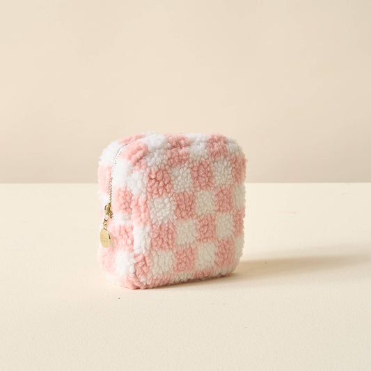 Teddy Pouch Small Square Check Blush