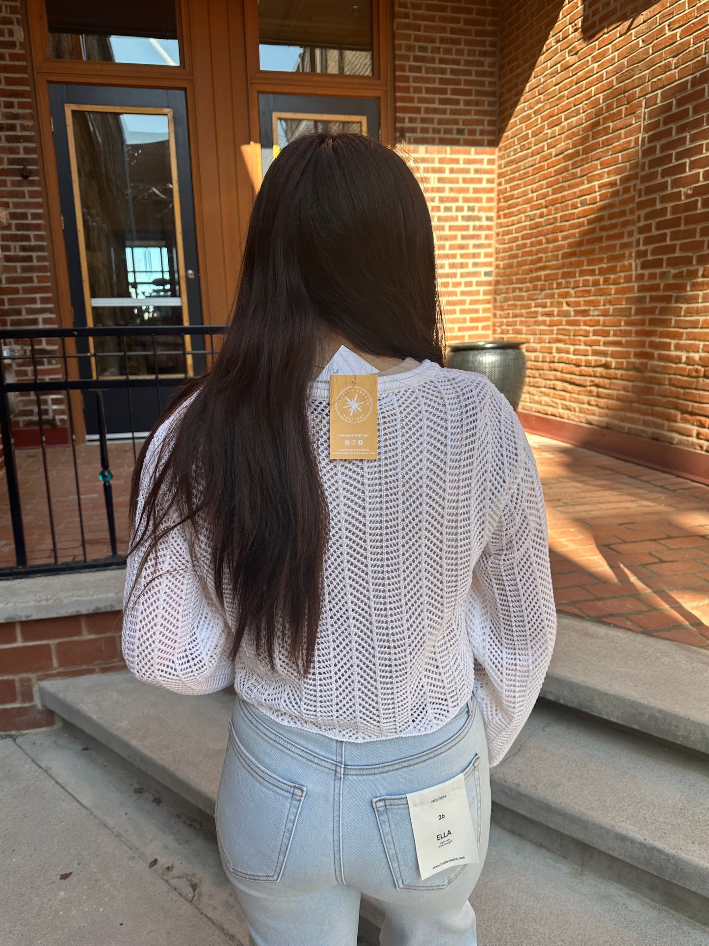 Lisa Open Knit Cropped Sweater in White
