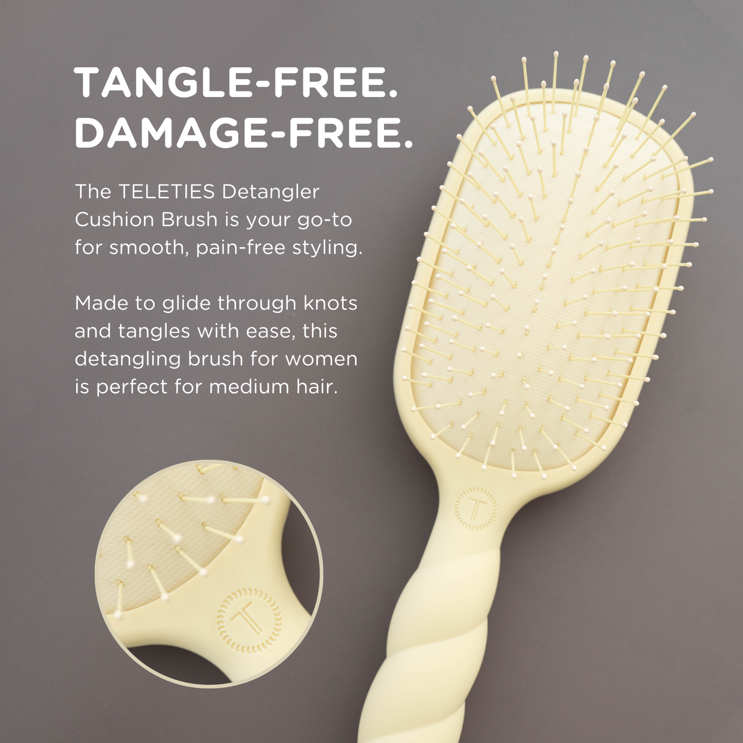 Teleties Detangler Hair Brush for Medium Hair in Tan