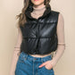 Andie Cropped Leather Vest in Black