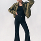 Willow Micro Faux Suede Bomber Jacket in Olive