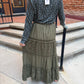 Afton Elastic Waist Maxi Skirt with Lace Trim in Olive