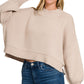 Torrie Side Slit Oversized Cropped Sweater in Sand Beige