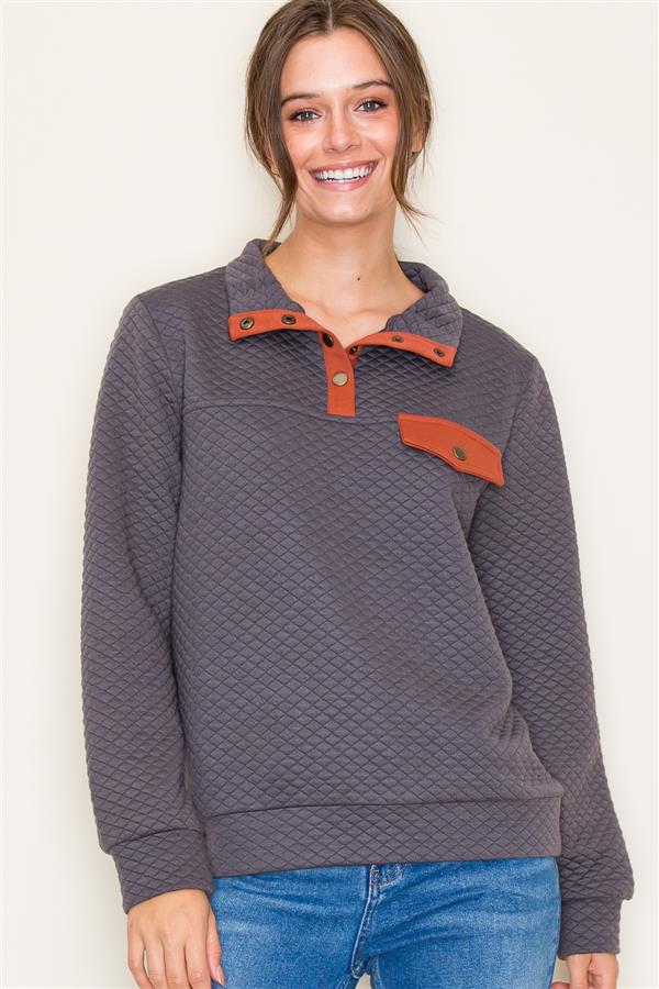 Alexa Charcoal Knit Half Button Up